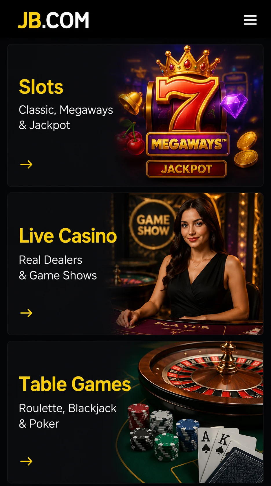 JB Casino game library on mobile